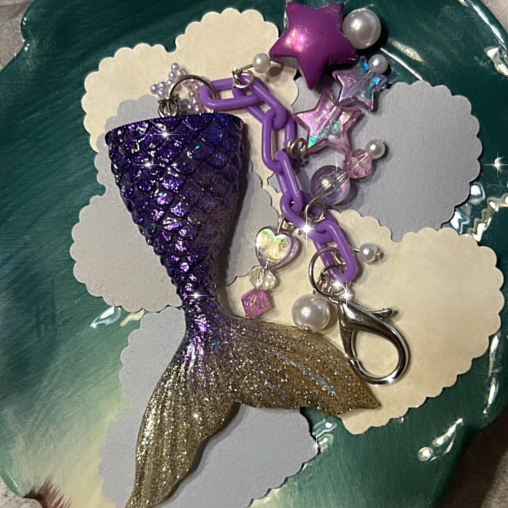Resin Mermaid tail keychain in purple